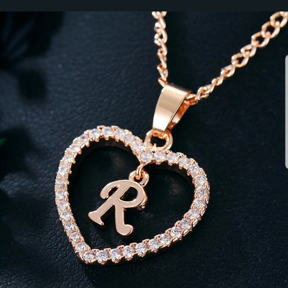 Huitan Jewelry - 18k gold Plated letter R white diamonds necklace
